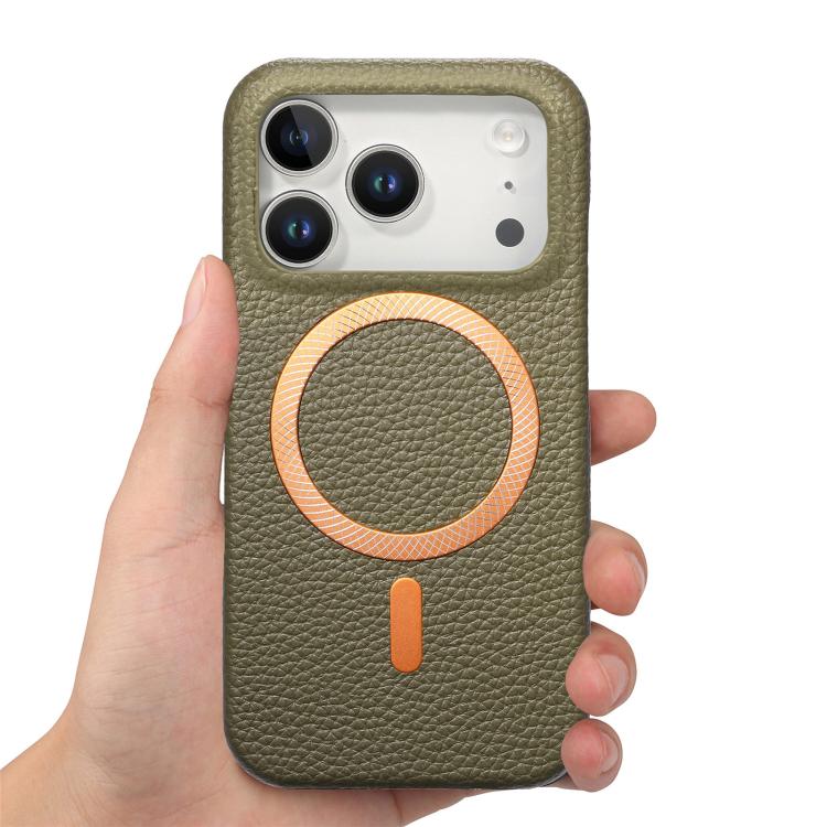 Cover posteriore per telefono in PU con texture litchi e MagSafe spazzolato., For iPhone 17 Pro Max, For iPhone 17 Pro, For iPhone 17
