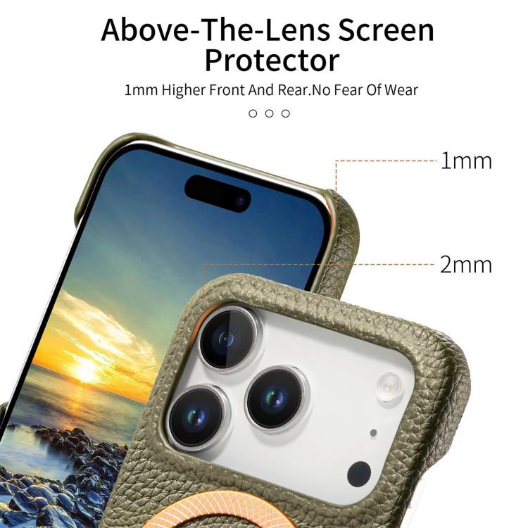 Cover posteriore per telefono in PU con texture litchi e MagSafe spazzolato., For iPhone 17 Pro Max, For iPhone 17 Pro, For iPhone 17