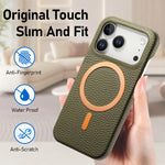 Cover posteriore per telefono in PU con texture litchi e MagSafe spazzolato., For iPhone 17 Pro Max, For iPhone 17 Pro, For iPhone 17