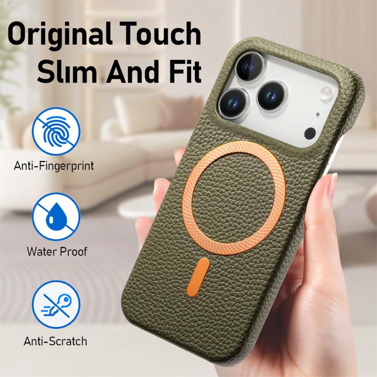 Cover posteriore per telefono in PU con texture litchi e MagSafe spazzolato., For iPhone 17 Pro Max, For iPhone 17 Pro, For iPhone 17