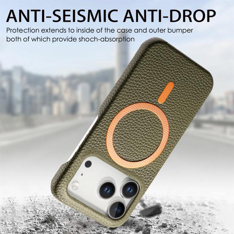 Cover posteriore per telefono in PU con texture litchi e MagSafe spazzolato., For iPhone 17 Pro Max, For iPhone 17 Pro, For iPhone 17