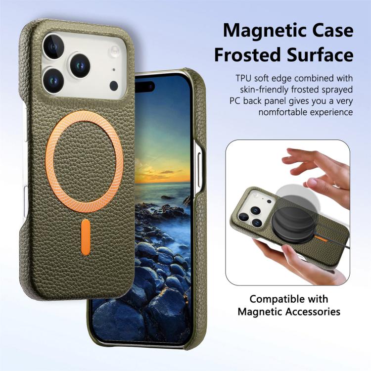 Cover posteriore per telefono in PU con texture litchi e MagSafe spazzolato., For iPhone 17 Pro Max, For iPhone 17 Pro, For iPhone 17
