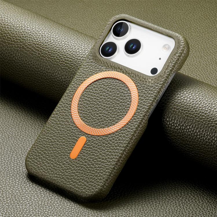 Cover posteriore per telefono in PU con texture litchi e MagSafe spazzolato., For iPhone 17 Pro Max, For iPhone 17 Pro, For iPhone 17