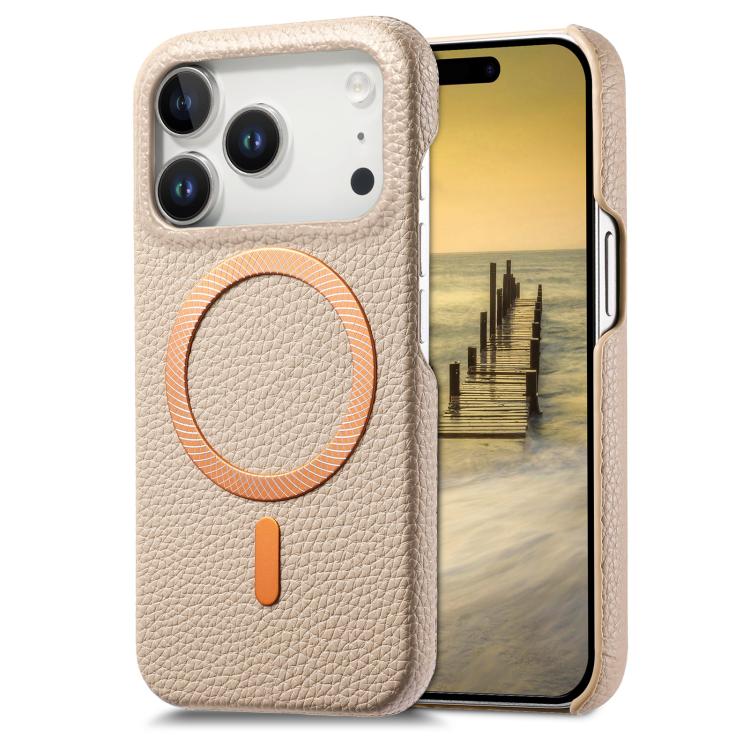 Cover posteriore per telefono in PU con texture litchi e MagSafe spazzolato., For iPhone 17 Pro Max, For iPhone 17 Pro, For iPhone 17