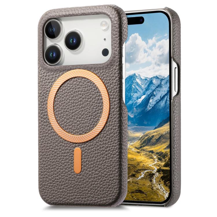 Cover posteriore per telefono in PU con texture litchi e MagSafe spazzolato., For iPhone 17 Pro Max, For iPhone 17 Pro, For iPhone 17