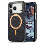 Cover posteriore per telefono in PU con texture litchi e MagSafe spazzolato., For iPhone 17 Pro Max, For iPhone 17 Pro, For iPhone 17