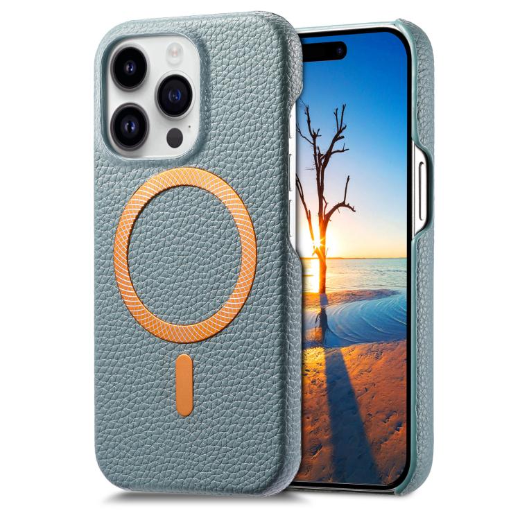 Cover posteriore per telefono in PU con texture litchi e MagSafe spazzolato., For iPhone 15 Plus, For iPhone 15, For iPhone 14 Plus