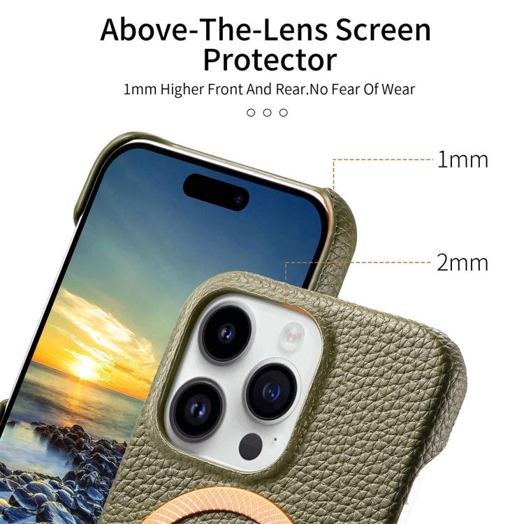 Cover posteriore per telefono in PU con texture litchi e MagSafe spazzolato., For iPhone 15 Plus, For iPhone 15, For iPhone 14 Plus