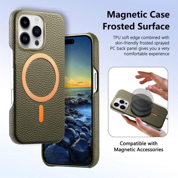 Cover posteriore per telefono in PU con texture litchi e MagSafe spazzolato., For iPhone 15 Plus, For iPhone 15, For iPhone 14 Plus