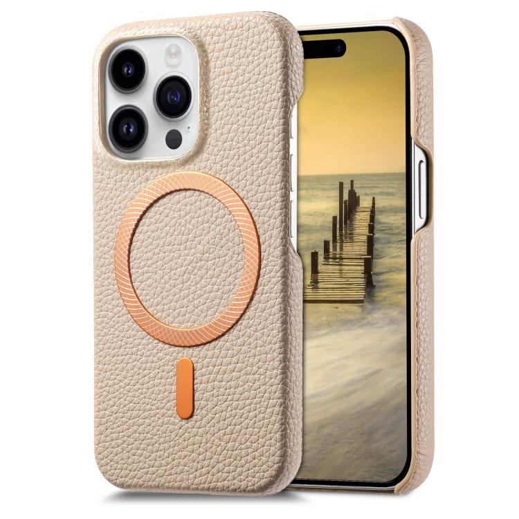Cover posteriore per telefono in PU con texture litchi e MagSafe spazzolato., For iPhone 15 Plus, For iPhone 15, For iPhone 14 Plus