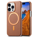 Cover posteriore per telefono in PU con texture litchi e MagSafe spazzolato., For iPhone 15 Plus, For iPhone 15, For iPhone 14 Plus