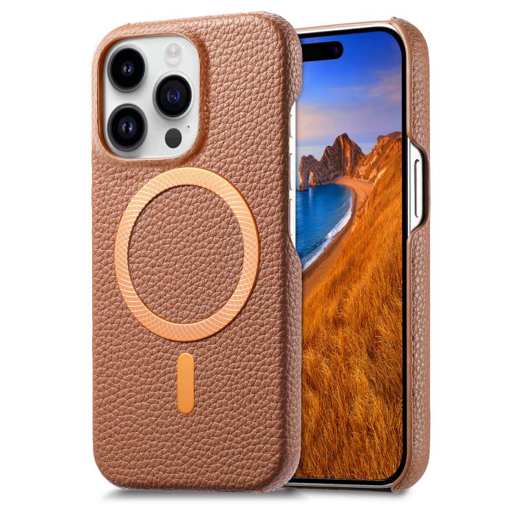 Cover posteriore per telefono in PU con texture litchi e MagSafe spazzolato., For iPhone 13 Pro Max, For iPhone 13 Pro, For iPhone 13