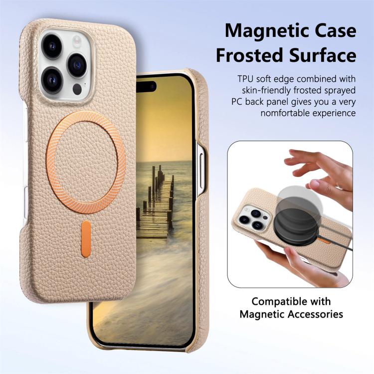 Cover posteriore per telefono in PU con texture litchi e MagSafe spazzolato., For iPhone 13 Pro Max, For iPhone 13 Pro, For iPhone 13