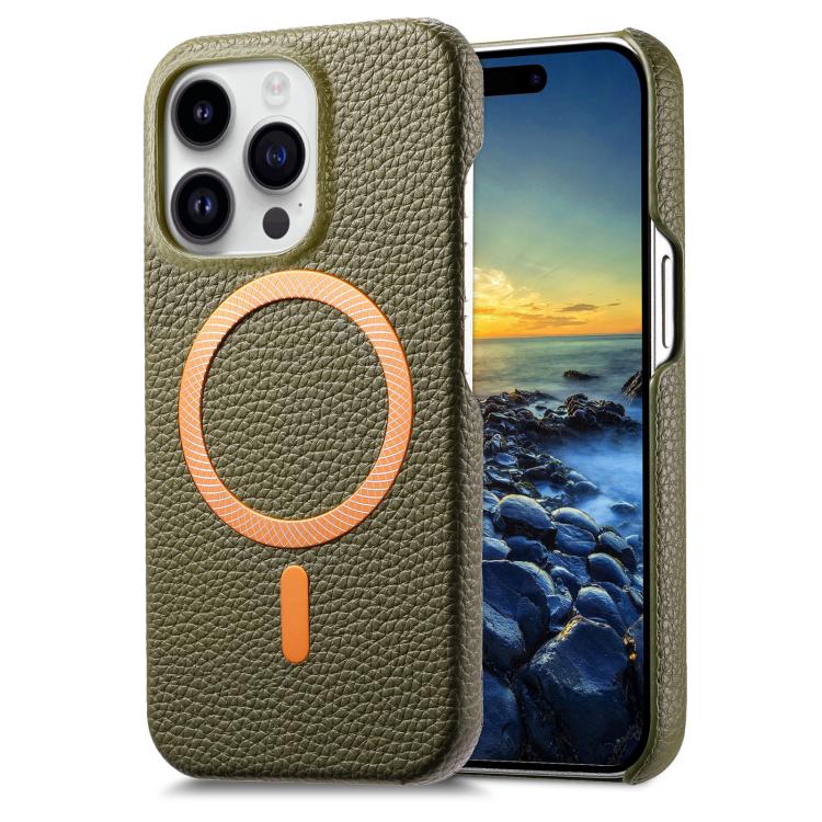 Cover posteriore per telefono in PU con texture litchi e MagSafe spazzolato., For iPhone 13 Pro Max, For iPhone 13 Pro, For iPhone 13