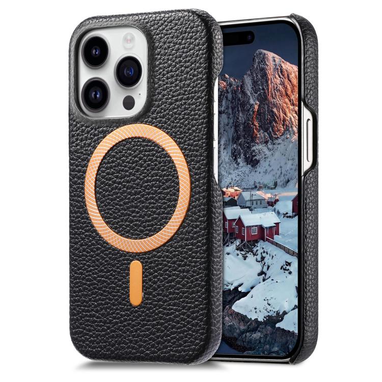 Cover posteriore per telefono in PU con texture litchi e MagSafe spazzolato., For iPhone 13 Pro Max, For iPhone 13 Pro, For iPhone 13