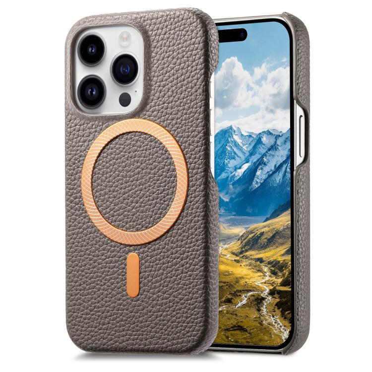Cover posteriore per telefono in PU con texture litchi e MagSafe spazzolato., For iPhone 13 Pro Max, For iPhone 13 Pro, For iPhone 13