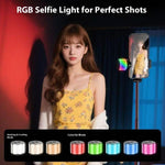 P27-D Asta per selfie portatile estensibile da 1,9 m con luce RGB, a scomparsa automatica, ideale per viaggi e momenti di relax., P27-D