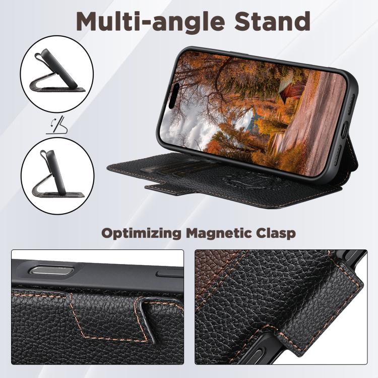 Custodia portafoglio magnetica in pelle vegana per iPhone 15 Pro