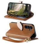 Portafoglio in pelle con cerniera e fibbia per Samsung Galaxy S25 5G, S25+ 5G