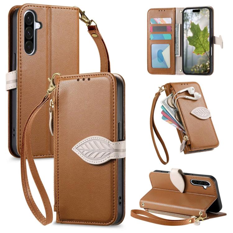 Portafoglio in pelle con cerniera e fibbia per Samsung Galaxy S25 Edge, A56, A26