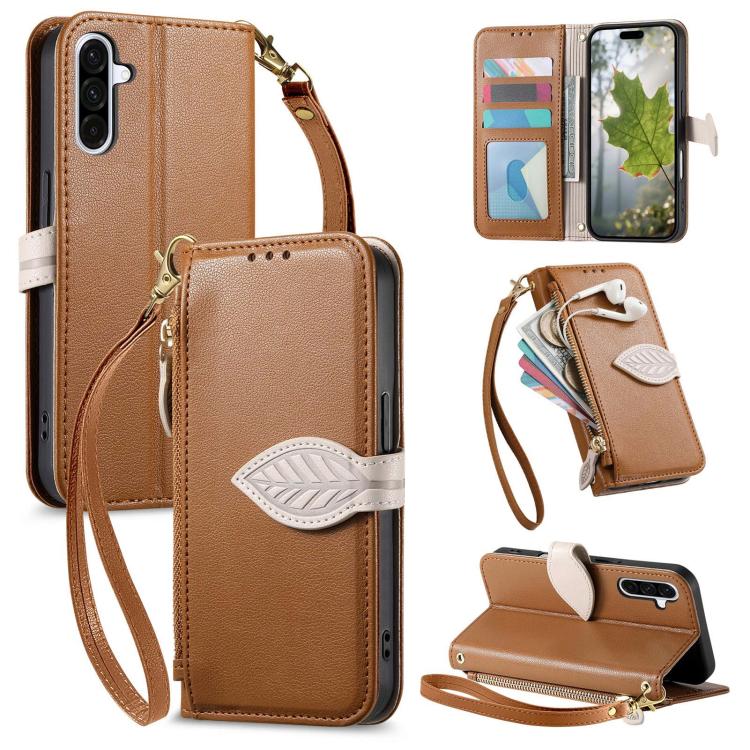 Portafoglio in pelle con cerniera e fibbia per Samsung Galaxy S25 Edge, A56, A26