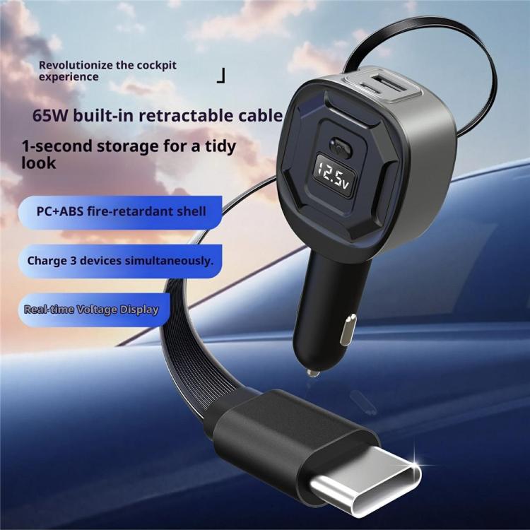 Adattatore ricarica rapida auto 65W con display tensione