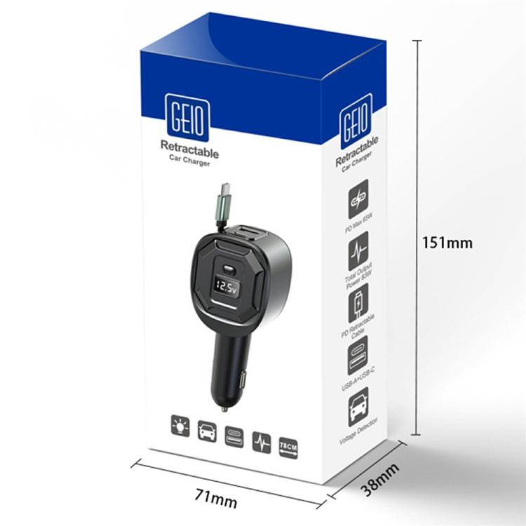 Adattatore ricarica rapida auto 65W con display tensione