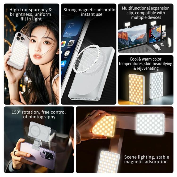 V22A Luce LED portatile tascabile MagSafe magnetica per fotocamera del telefono, ideale per streaming live, potenza 4W., V22A