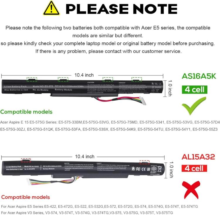 Batteria Acer AS16A5K 2200 mAh per laptop Aspire E5 - immagine 3