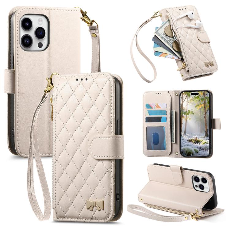 Portafoglio con cerniera a trama romboidale, fibbia in metallo, custodia per telefono in ecopelle con cinturino, For iPhone 15 Pro Max, For iPhone 15 Pro, For iPhone 15 Plus, For iPhone 15