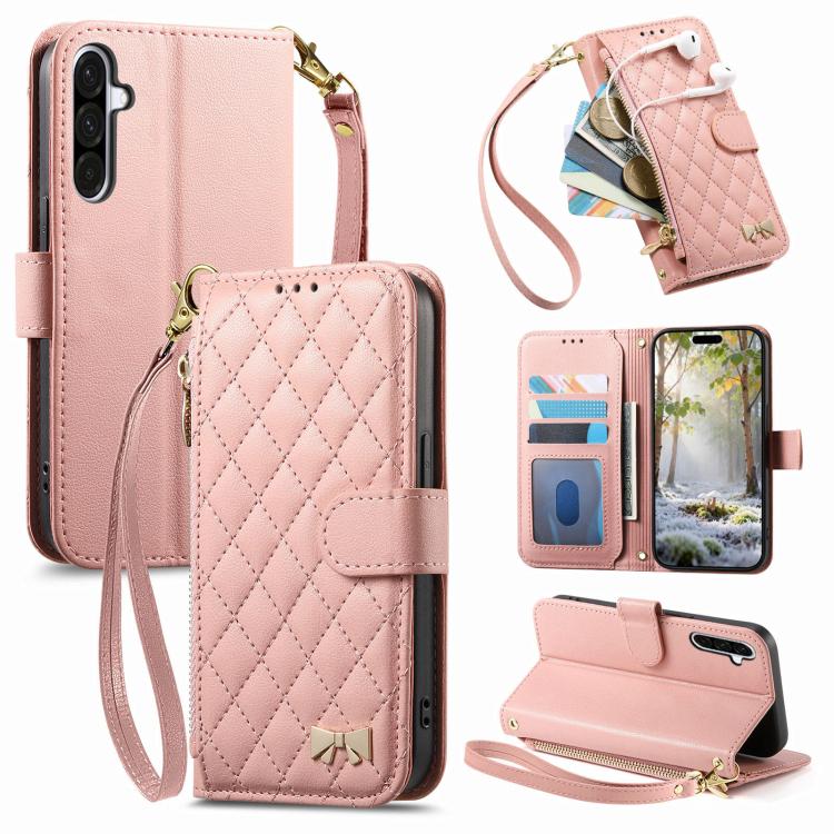 Portafoglio con cerniera a trama romboidale per Samsung Galaxy A57, A37, A56 e