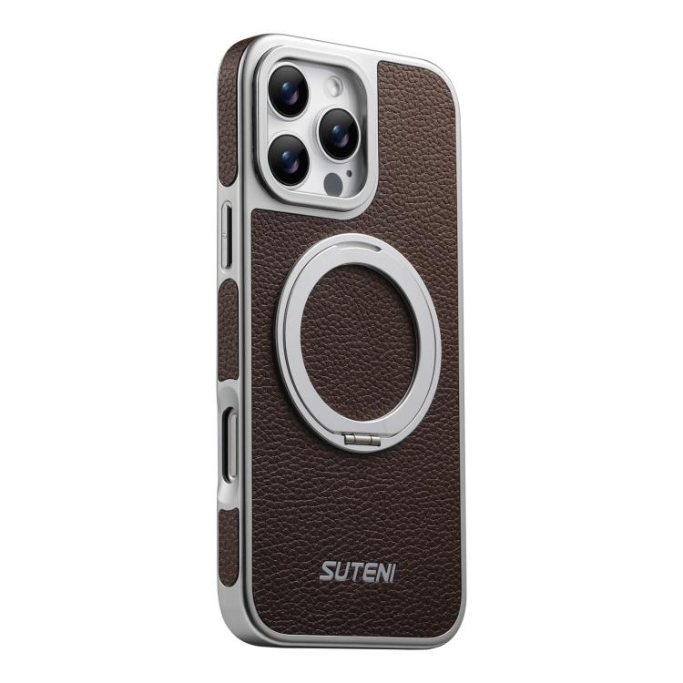 Custodia magnetica per telefono Suteni G6 con texture Litchi, galvanizzata, con supporto girevole a 360°., For iPhone 17 Pro Max, For iPhone 17 Pro, For iPhone 17, For iPhone 16 Pro Max, For iPhone 16 Pro, For iPhone 16, For iPhone 15 Pro Max          ...