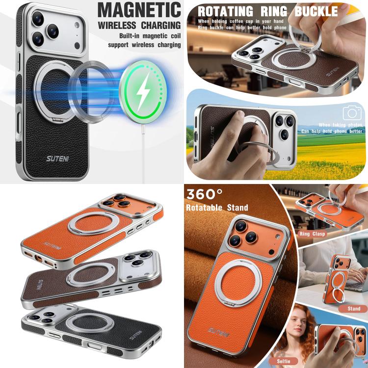 Custodia magnetica per telefono Suteni G6 con texture Litchi, galvanizzata, con supporto girevole a 360°., For iPhone 17 Pro Max, For iPhone 17 Pro, For iPhone 17, For iPhone 16 Pro Max, For iPhone 16 Pro, For iPhone 16, For iPhone 15 Pro Max          ...