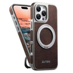 Custodia magnetica per telefono Suteni G6 con texture Crazy Horse galvanizzata e supporto girevole a 360°., For iPhone 17 Pro Max, For iPhone 17 Pro, For iPhone 17, For iPhone 16 Pro Max, For iPhone 16 Pro, For iPhone 16