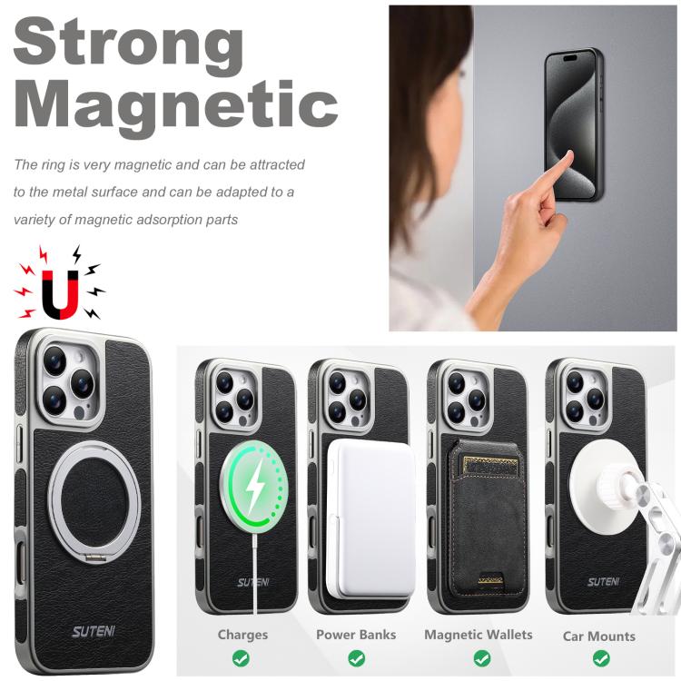 Custodia magnetica per telefono Suteni G6 con texture Crazy Horse galvanizzata e supporto girevole a 360°., For iPhone 15 Pro Max, For iPhone 15 Pro, For iPhone 15, For iPhone 14, For iPhone 14 Pro, For iPhone 14 Pro Max