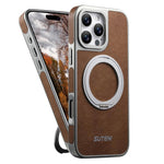 Custodia magnetica per telefono Suteni G6 con texture Crazy Horse galvanizzata e supporto girevole a 360°., For iPhone 15 Pro Max, For iPhone 15 Pro, For iPhone 15, For iPhone 14, For iPhone 14 Pro, For iPhone 14 Pro Max