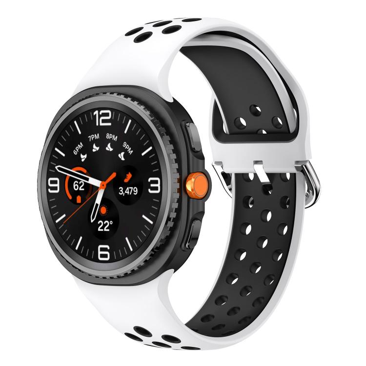 Cinturino per orologio in silicone bicolore con fibbia argentata e fori rotondi, For Samsung Galaxy Watch8 / Watch8 Classic