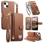 Portafoglio con cerniera a forma di cuore fantasy, custodia per telefono in pelle vegana con cinturino, For iPhone 14 Plus, For iPhone 14, For iPhone 14 Pro, For iPhone 14 Pro Max