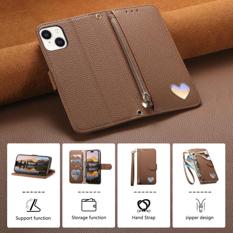 Portafoglio con cerniera a forma di cuore fantasy, custodia per telefono in pelle vegana con cinturino, For iPhone 14 Plus, For iPhone 14, For iPhone 14 Pro, For iPhone 14 Pro Max