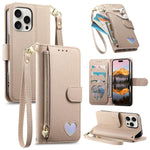 Portafoglio con cerniera a forma di cuore fantasy, custodia per telefono in pelle vegana con cinturino, For iPhone 14 Plus, For iPhone 14, For iPhone 14 Pro, For iPhone 14 Pro Max