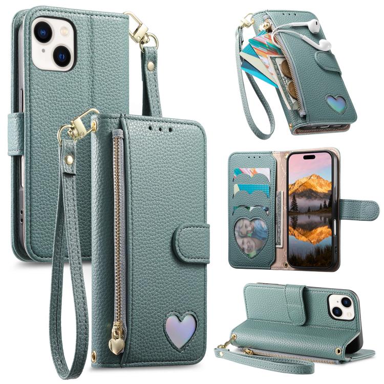 Portafoglio con cerniera a forma di cuore fantasy, custodia per telefono in pelle vegana con cinturino, For iPhone 13 Pro Max, For iPhone 13 Pro, For iPhone 13