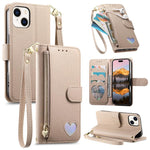 Portafoglio con cerniera a forma di cuore fantasy, custodia per telefono in pelle vegana con cinturino, For iPhone 13 Pro Max, For iPhone 13 Pro, For iPhone 13