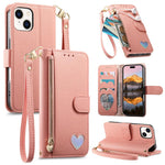 Portafoglio con cerniera a forma di cuore fantasy, custodia per telefono in pelle vegana con cinturino, For iPhone 13 Pro Max, For iPhone 13 Pro, For iPhone 13