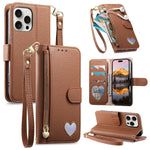 Portafoglio con cerniera a forma di cuore fantasy, custodia per telefono in pelle vegana con cinturino, For iPhone 13 Pro Max, For iPhone 13 Pro, For iPhone 13
