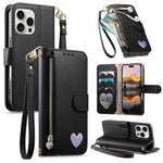 Portafoglio con cerniera a forma di cuore fantasy, custodia per telefono in pelle vegana con cinturino, For iPhone 13 Pro Max, For iPhone 13 Pro, For iPhone 13
