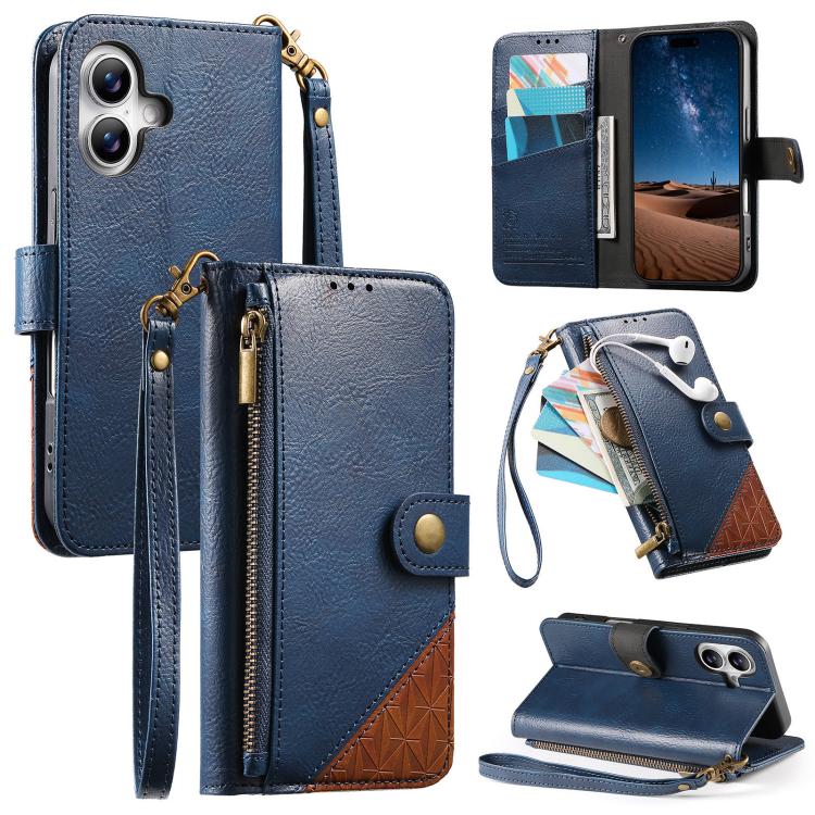 Portafoglio con cerniera e cinturino in ecopelle vegana, For iPhone 16 Pro Max, For iPhone 16 Pro, For iPhone 16 Plus, For iPhone 16