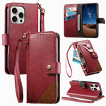 Portafoglio con cerniera e cinturino in ecopelle vegana, For iPhone 16 Pro Max, For iPhone 16 Pro, For iPhone 16 Plus, For iPhone 16