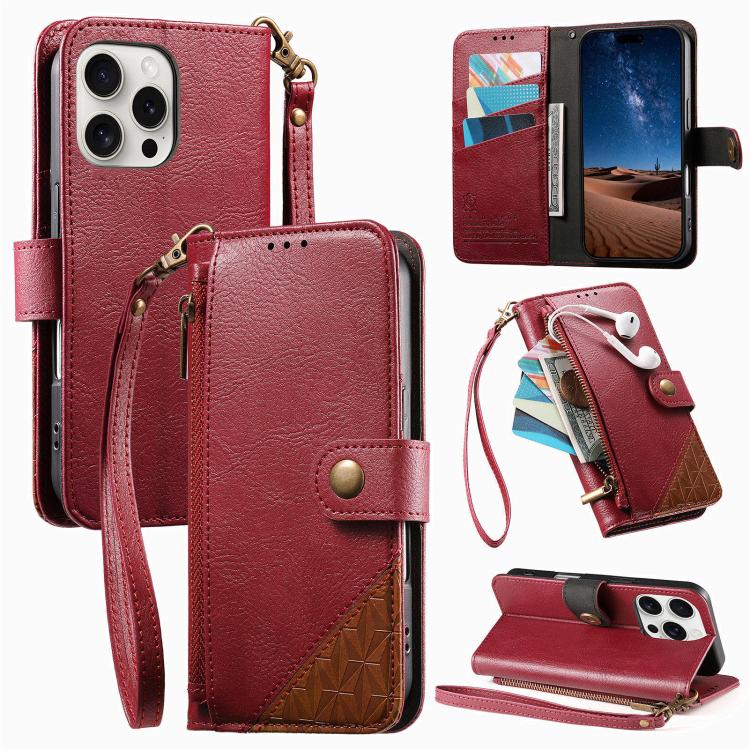 Portafoglio con cerniera e cinturino in ecopelle vegana, For iPhone 16 Pro Max, For iPhone 16 Pro, For iPhone 16 Plus, For iPhone 16