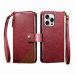Portafoglio con cerniera e cinturino in ecopelle vegana, For iPhone 16 Pro Max, For iPhone 16 Pro, For iPhone 16 Plus, For iPhone 16