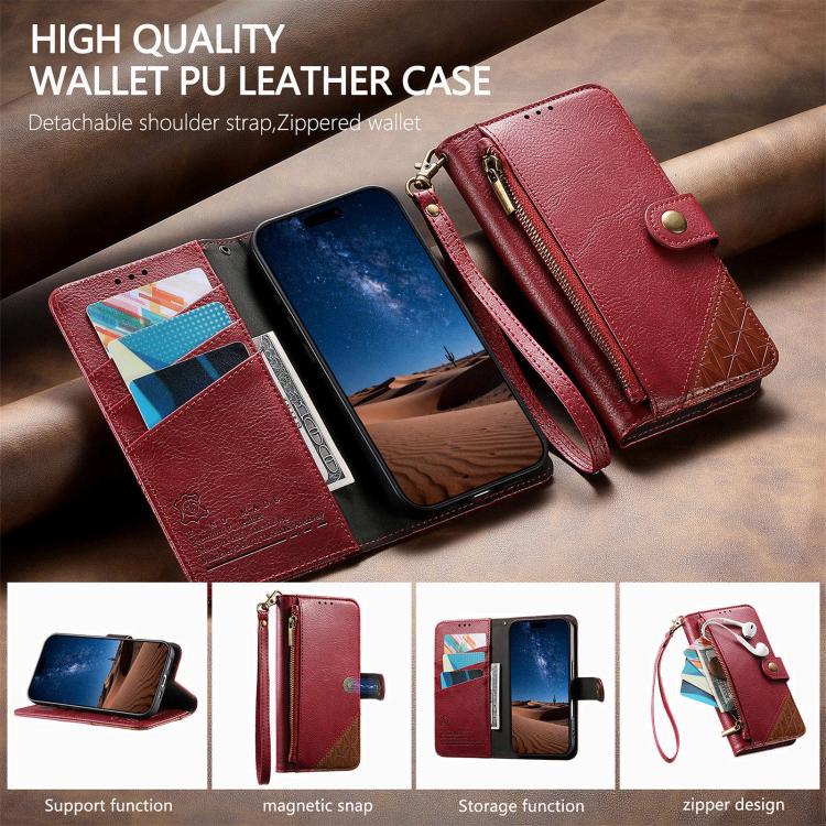 Portafoglio con cerniera e cinturino in ecopelle vegana, For iPhone 16 Pro Max, For iPhone 16 Pro, For iPhone 16 Plus, For iPhone 16